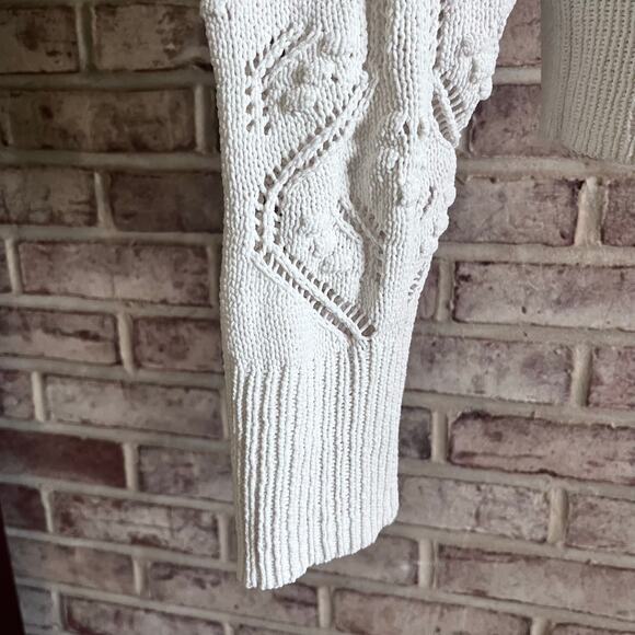 JESSICA SIMPSON‎ Sweater Cardigan Button Crochet Crop Cream Size Medium (K445) - Picture 6 of 8